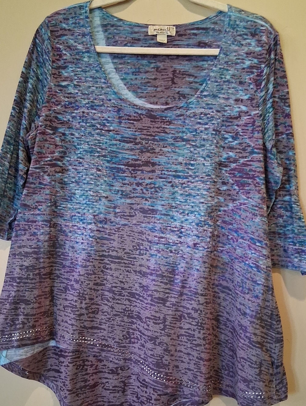ONE WORLD Scoop Neck Multicolor Knit Tunic in Blue and Purple